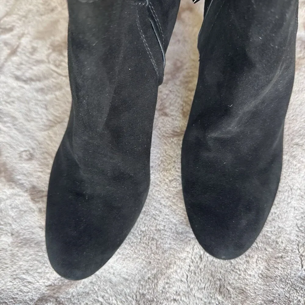 Sam Edelman Boots Women 9 Vesey Over The Knee Black Suede High Heel Zip Lace Up